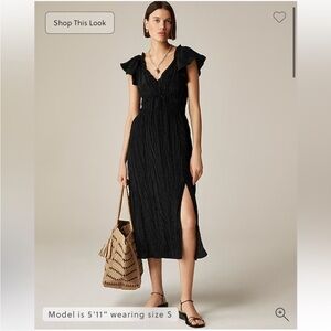 J Crew Palermo dress in viscose-blend crinkle Black NEW MIDI fitted waist XS
